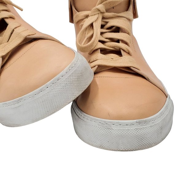 Buscemi Men's 17 US / 50 EU Italian Beige Leather Casual Shoes High Top Sneakers - Picture 3 of 12